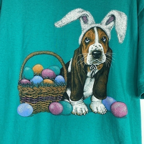 Vintage Endless Designs Easter Hound Dog Green Tshirt 90s Size Large - Picture 4 of 9